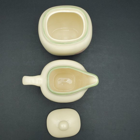 Pfaltzgraff Garden Party Creamer and Sugar Bowl with Lid Tulips Violets Leaves - Picture 5 of 7